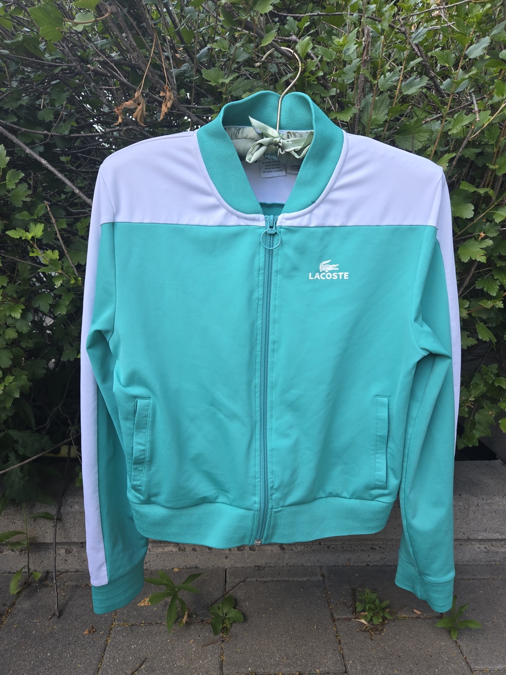 Lacoste Teal and White Zip-Up Sport Woman's Jacket EU 40